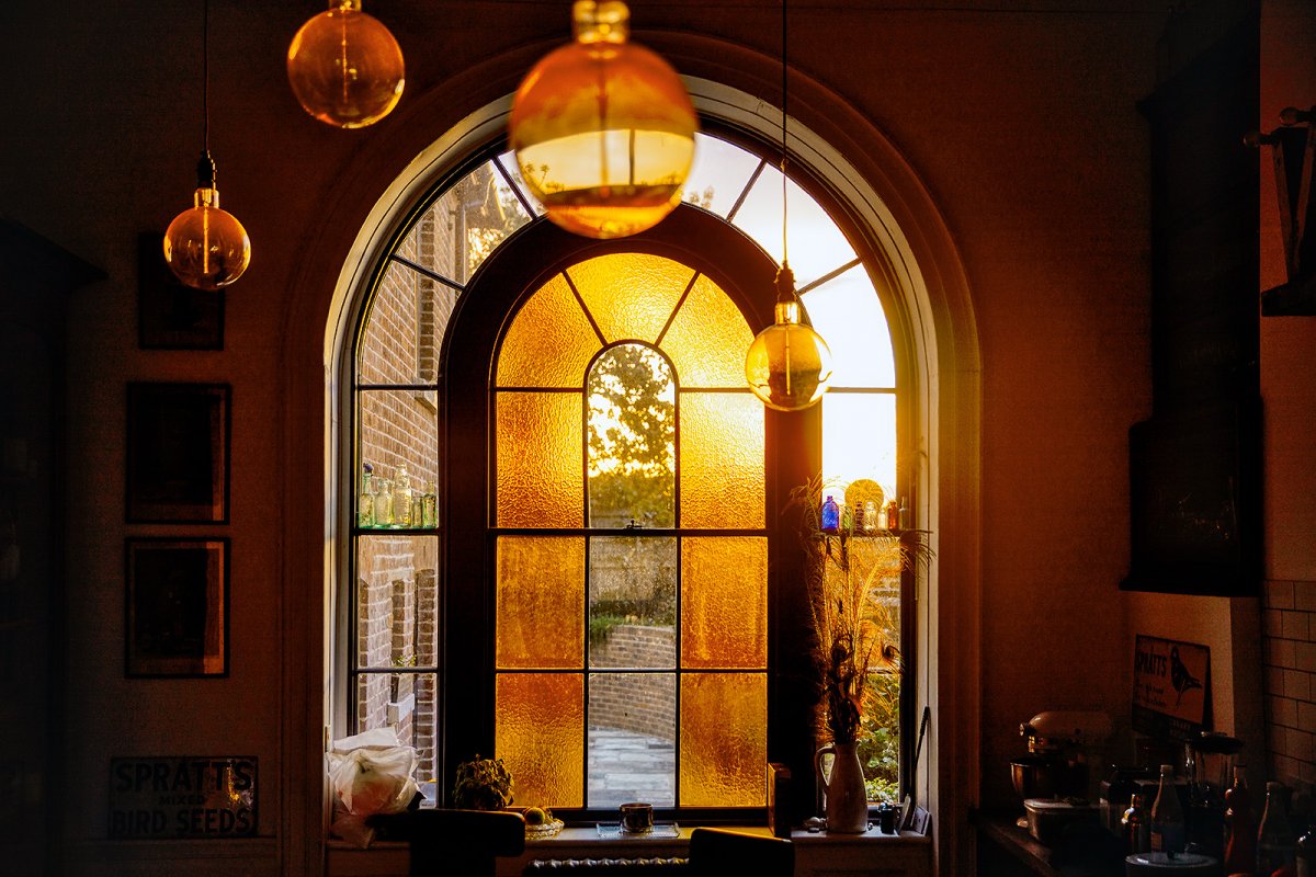 through the arched window
